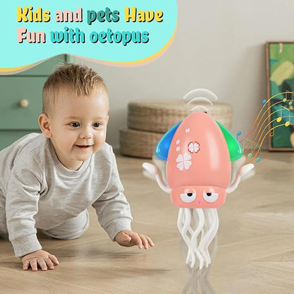 Dancing Octopus Baby Toy,Pink Music & Interactive Sensory Toys for 3 6 9 12 Month & 1 2 3 Year Old,Crawling Dancing Squid Toy forgirl Baby Sensory Toy,baby Birthday Gift & Christmas Stocking Stuffers