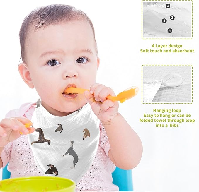 vvfelixl English Greyhound Dogs Baby Burp Cloths Baby Muslin Washcloths for Boys Girls Cotton Baby Face Towel for Newborn Infants Soft and Absorbent 11.8 X 11.8 in, 5 Pack