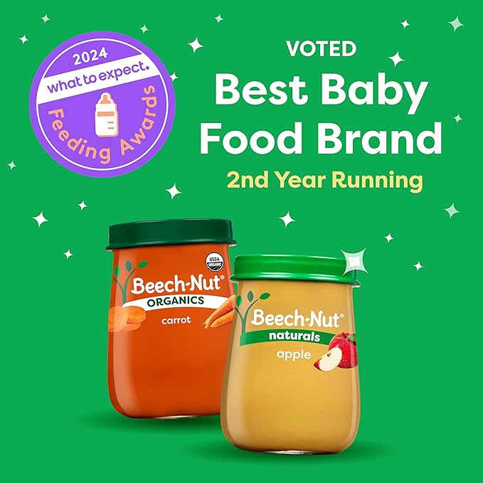 Beech-Nut Meat Baby Food Jars, Chicken & Chicken Broth Puree, 7g Protein, Stage 1 Baby Food for Babies 4 Months and Up, 2.5oz Glass Jars, 10ct