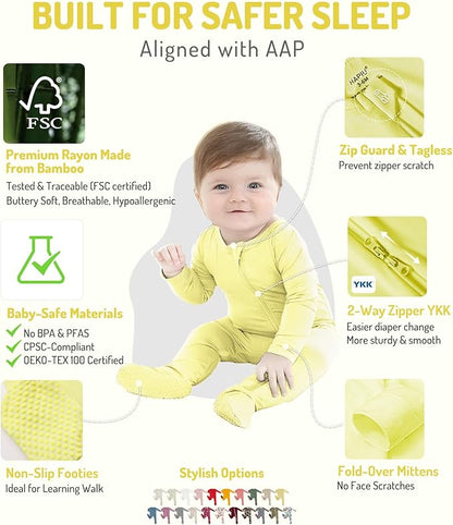 HAPIU Rayon from Bamboo Baby Footed Pajamas, 2 Way Zipper YKK, Footie for Baby Boy Girls, Newborn-24 Months