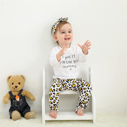 KuKitty 3Pcs Baby Girl Outfits Set Long Sleeve T-Shirt Tops Flowers Pants with Headband
