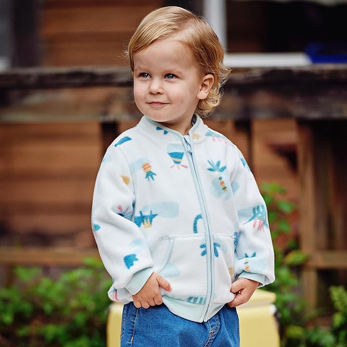 DAVE&BELLA Toddler Printed Polar Fleece Jacket, Zip Up Lightweight Outerwear for Kids Boys Girls Fall Spring Coat 2-9 Years