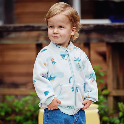 DAVE&BELLA Toddler Printed Polar Fleece Jacket, Zip Up Lightweight Outerwear for Kids Boys Girls Fall Spring Coat 2-9 Years