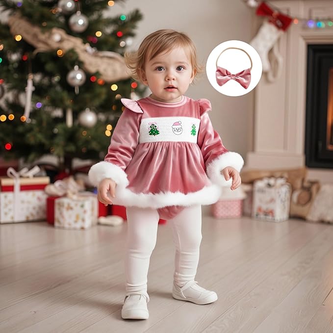 Hnyenmcko Newborn Baby Girl Christmas Clothes Infant Red Plaid Romper Dress Ruffle Long Sleeve Ribbed Bodysuit Headband Set