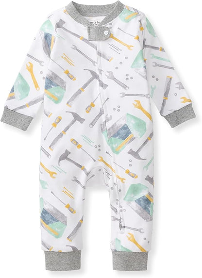 Burt's Bees Baby Boys Sleep and Play PJs, 100% Organic Cotton One-Piece Zip Front Romper Jumpsuit Pajamas