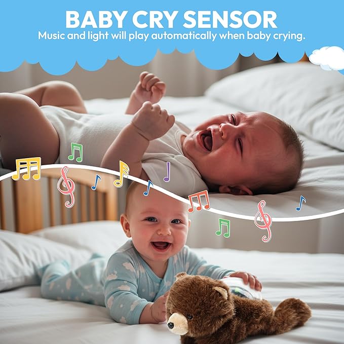 Sound Sleepers Bear – Stuffed Animal Night Light & Baby Night Light Projector with Soothing Music | Plush Toddler Night Light Projector, Sound Machine & Nursery Star Projector