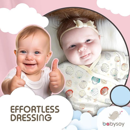 Babysoy Newborn Baby Kimono Wrap Around Snap Sleeper Gown Sack Bundler