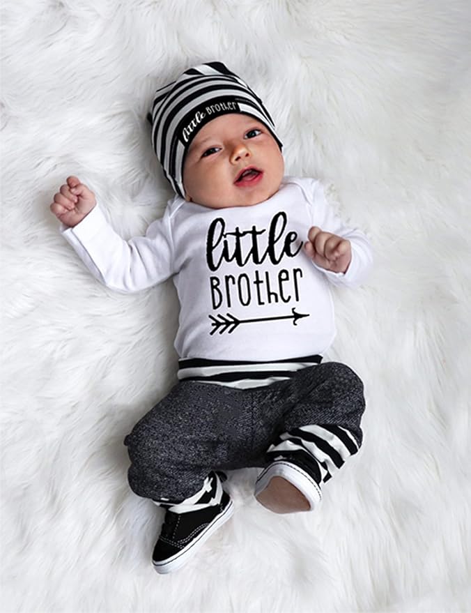 Fommy Newborn Baby Boy Clothes New to The Crew Letter Print Romper+ Pants+Hat 3PCS Outfit