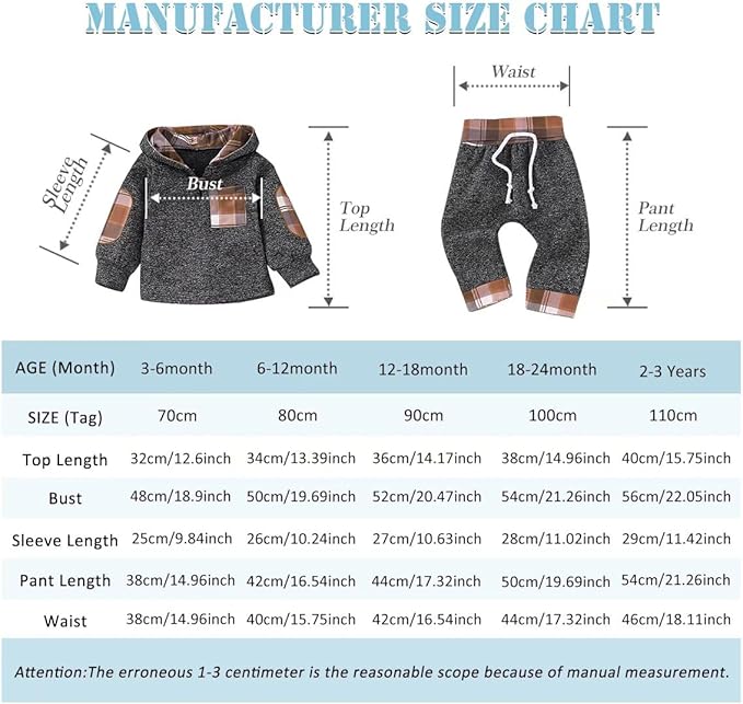 Baby Boy Clothes Infant Hoodie Tops Outfit Long Sleeve Sweatshirt Plaid Pants 2pcs Set 0-36 Months
