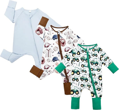 Bow Dream Bamboo Rayon Baby Boy Romper Footed Long Sleeve Footies Newborn Girl Clothes Footless with Zipper and Mitten Cuffs