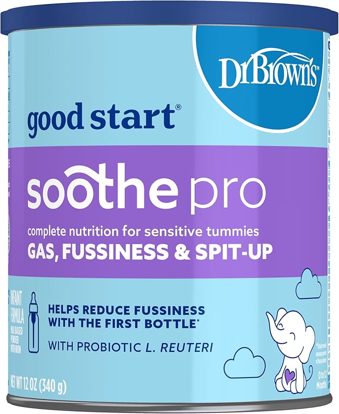 Good Start | Dr. Brown's Soothe Pro, Baby Formula Powder, for Sensitive Tummies, Gas, Fussiness and Spit-Up, Infant Formula with Probiotics, DHA, Non-GMO, 12 Ounces