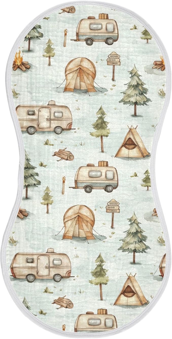 vvfelixl Muslin Burp Cloths Cartoon Camping Caravan Baby Washcloths for Baby Girl Boys 2 Pack
