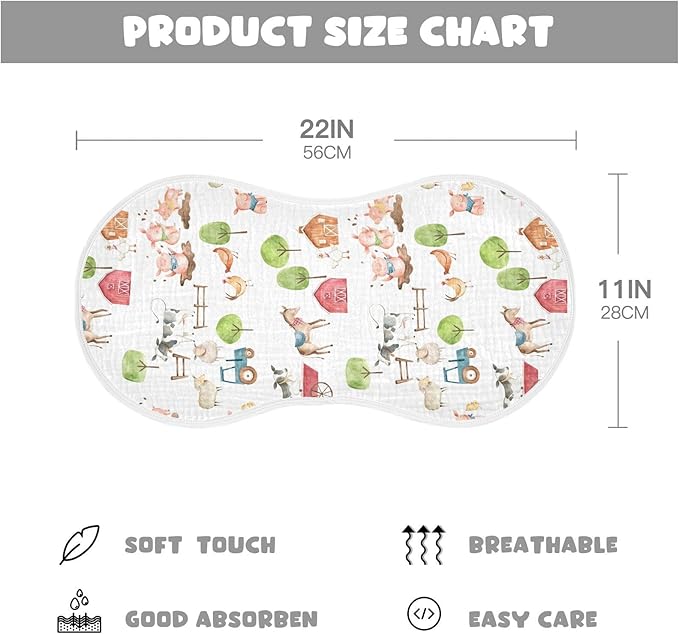 vvfelixl Baby Burp Cloths Watercolor Farm Animals Baby Newborn Cotton Burping Cloths Set Baby Washcloths 4 Pack White
