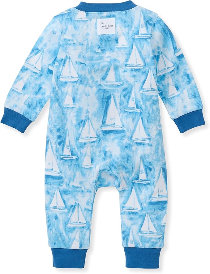Burt's Bees Baby Boys Sleep and Play PJs, 100% Organic Cotton One-Piece Zip Front Romper Jumpsuit Pajamas