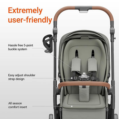MAMAZING Air Lux Baby Stroller, Strength Carbon Fiber Frame & Only 15.8lbs, Infant Stroller with Bassinet & Cup Holder, One-Hand Compact Folding & Reversible Seat, Soft Insert & Car Seat Adapter