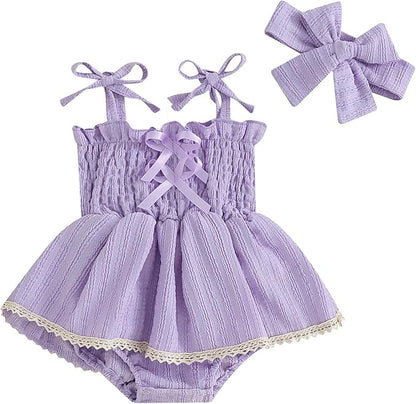 Newborn Baby Girl Bodysuit Sleeveless Halter Frill Romper One-piece Jumpsuit with Headband Summer Clothes Set