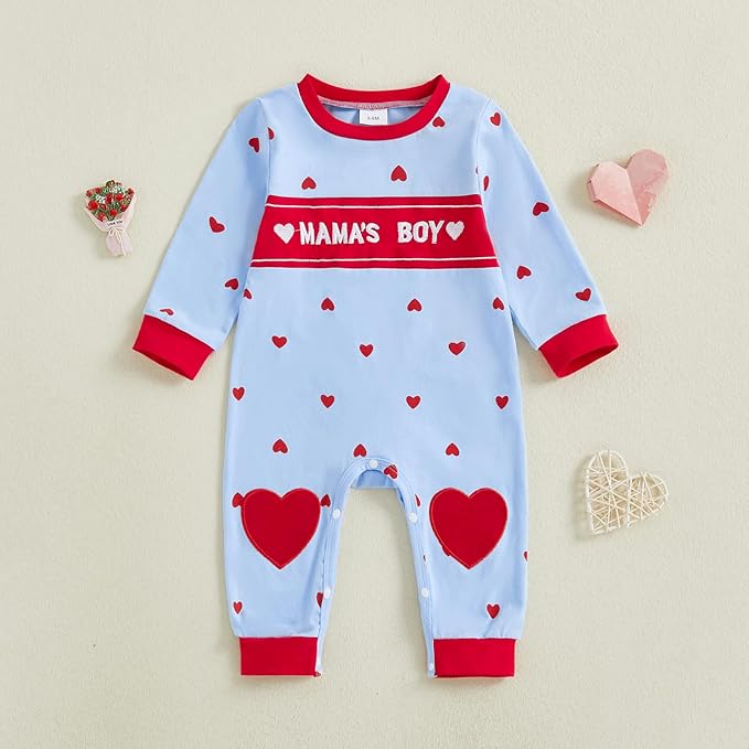 Baby Boy Valentines Outfit Newborn Long Sleeve Onesie Letter Print One Piece Jumpsuit Romper Cute Spring Clothes