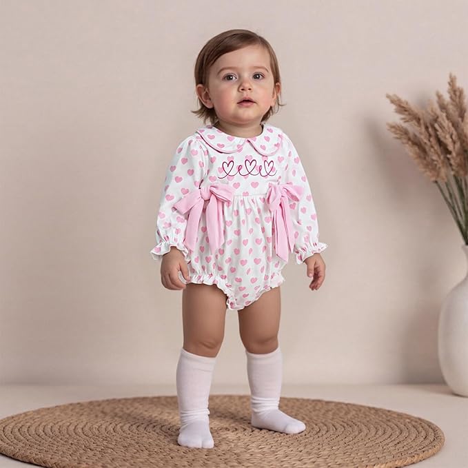 WASAIGOOD Newborn Baby Girl Valentines Romper Infant Doll Neck Bubble Sleeve Bodysuit Heart Outfit Baby Valentines Day Onesie