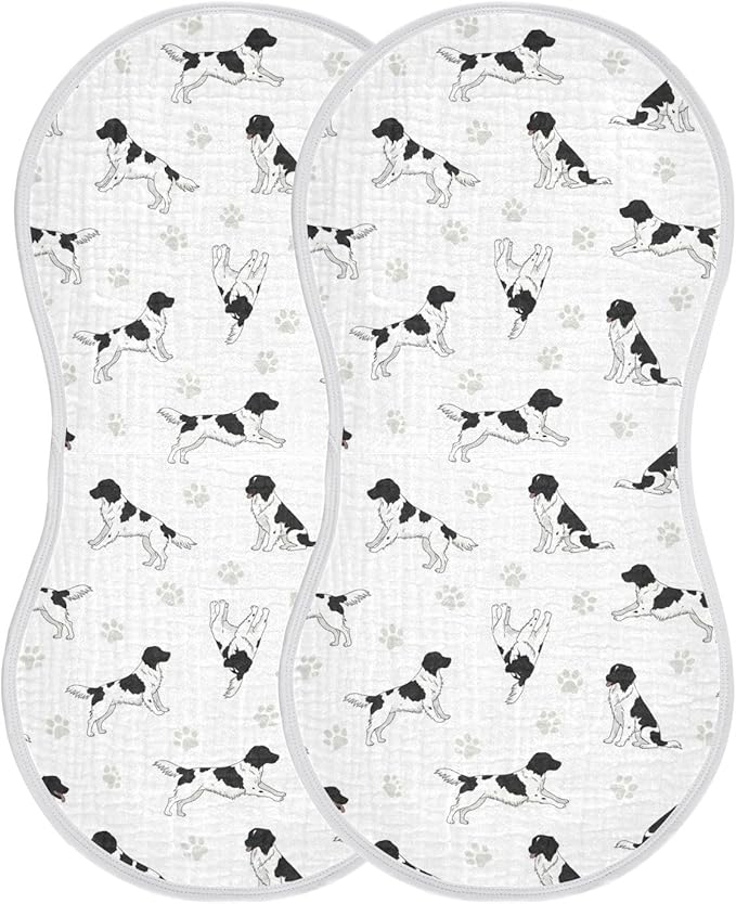 2 Pack Muslin Burp Cloths Stabyhoun Dogs White Cotton Baby Burp Cloths Soft Burping Cloth Absorbent Spit Up Rags for Newborn Baby Boys Girls 22x11 Inch