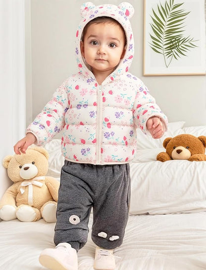 Happy Cherry Infant Baby Cute Cartoon Prints Winter Jacket Bear Ear Hood Warm Puffer Coat 6M-4T