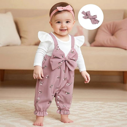 Newborn Baby Girl Clothes Corduroy Floral Bow O Neck Long Sleeve Romper Infant Jumpsuit Cute Outfits Headband