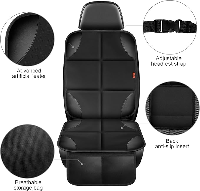 Car Seat Protector 1 Pack Car Seat Cushion Mat Thickest Padding,Waterproof 600D Fabric Car Seat Covers for Non-Slip Backing Mesh Pockets for Baby and Pet (Black, 2 Pcs)