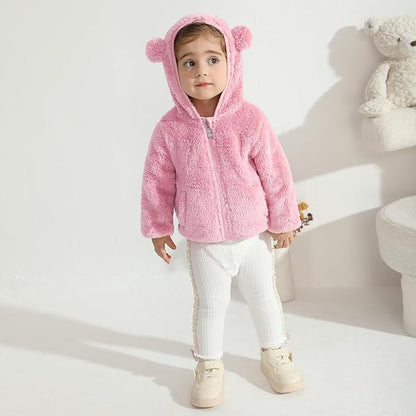 Baby Toddler Boys Girls Fleece Jacket with Hood Zip Up Cute Bear Coats for Infant Boys Girls Fuzzy Jacket with Ear 1-5T
