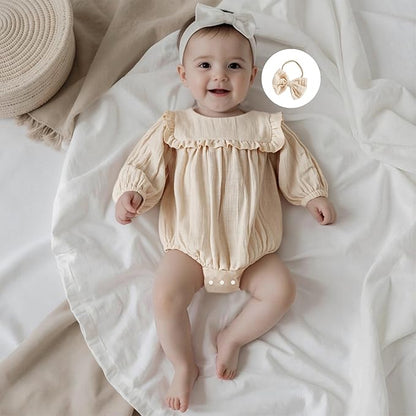 2pcs Infant Baby Girls Romper Dress Headband Long Sleeve Clothing Flowers Newborn Boho Girl Outfit Jumpsuit Clothes
