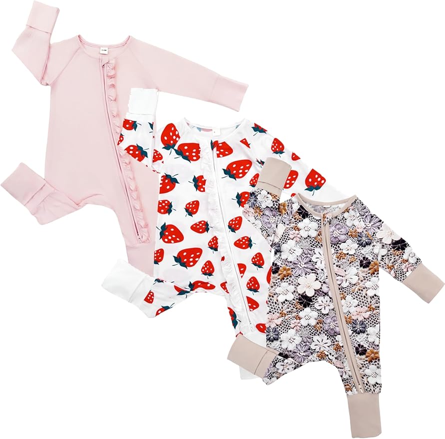 Bow Dream Bamboo Rayon Baby Boy Romper Footed Long Sleeve Footies Newborn Girl Clothes Footless with Zipper and Mitten Cuffs