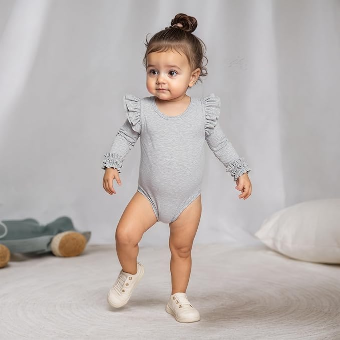 Baby Girl Solid Color Romper Infant Ruffle Sleeve Bodysuit One Piece Outfit Toddler Jumpsuit clothes