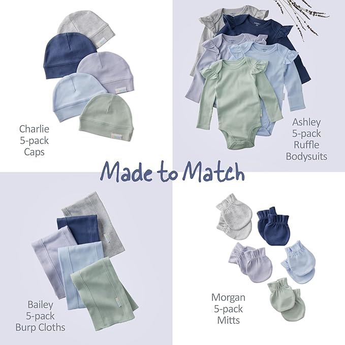 Bailey 5-Pack Burp Cloths 100% Organic Cotton Knit for Newborn & Baby Boys & Girls, Frost, One Size