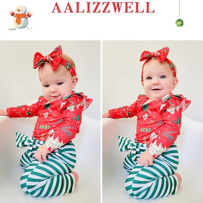 Aalizzwell Preemie Newborn Infant Baby Girls Clothes Ribbed Romper Bodysuit Pants Set Fall Winter Outfits