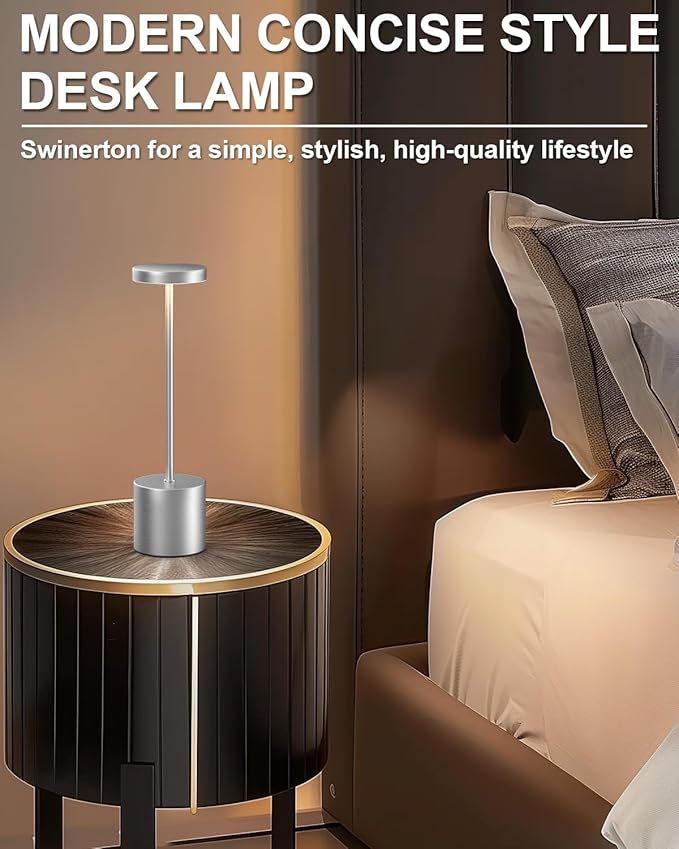 Cordless Table Lamp Set of 2, Rechargeable 5000mAh Battery Powered Outdoor Table Lamps(Silver)