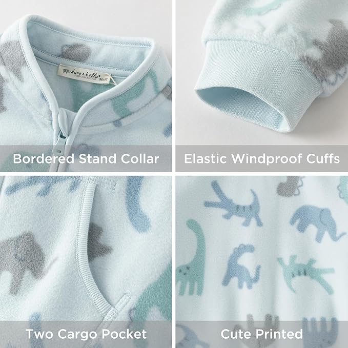 DAVE&BELLA Toddler Printed Polar Fleece Jacket, Zip Up Lightweight Outerwear for Kids Boys Girls Fall Spring Coat 2-9 Years