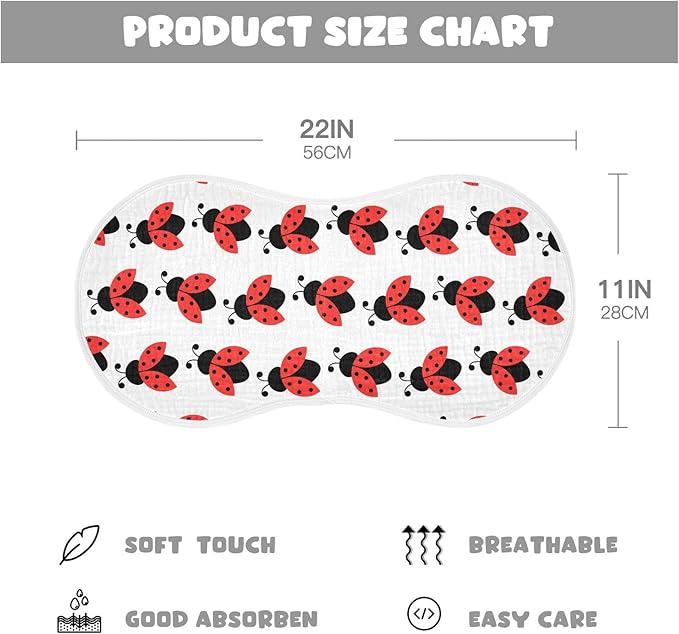 vvfelixl Muslin Burp Cloths Cute Ladybug Pattern Baby Washcloths for Baby Girl Boys 2 Pack White