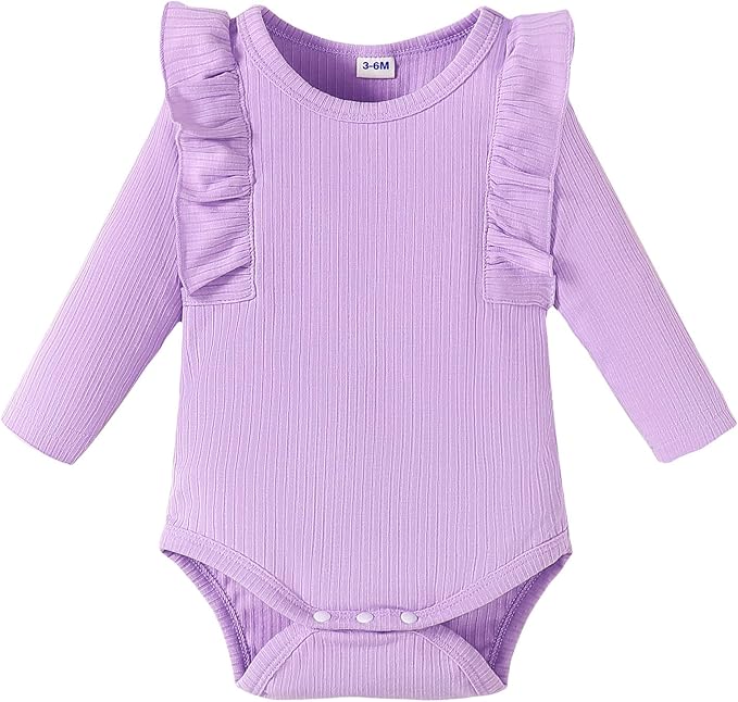 0-24M Infant Ribbed Romper Baby Girls Knit Ruffle Bodysuit Toddler Girl Solid Color Jumpsuit Holiday Shirt Tpos