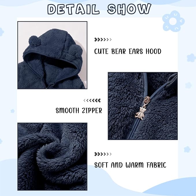 Baby Toddler Boys Girls Fleece Jacket with Hood Zip Up Cute Bear Coats for Infant Boys Girls Fuzzy Jacket with Ear 1-5T