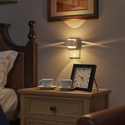 Briignite Night Light Projector, LED Night Lights Plug into Wall, 180° Rotating Night Light for Kids, Dusk to Dawn Sensor, 0-150LM Dimmable, Warm White Ambient Lighting for Bathroom, Gifts, White