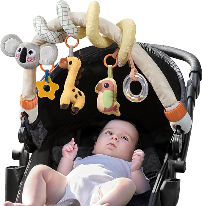 TUMAMA 2 in 1 Spiral Car Seat Toys Arch Stroller Toy Baby Hanging Toys with Clip Adjustable Detachable Sensory Travel Crib Bouncer Bassinet Activity Toys for Babies 0 3 6 9 12 24 Months