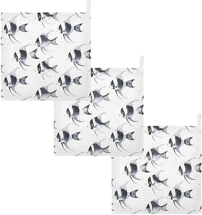 vvfelixl Black and White Angelfish Baby Burp Cloths Baby Muslin Washcloths for Boys Girls Cotton Babys Face Towel for Newborn Infants Soft and Absorbent 11.8 X 11.8 in, 5 Pack