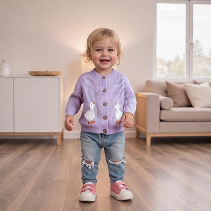 Baby Girl Cardigan Sweater Toddler Goose Embroidered Button Down Knit Sweaters Fall Winter Knitwear Jacket Clothes