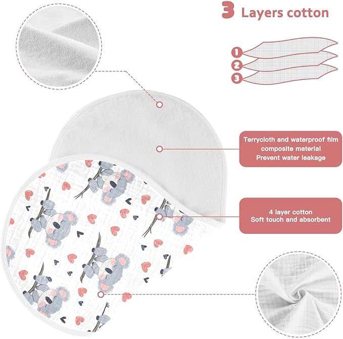 vvfelixl Baby Burp Cloths Cute Koala Bear on Trunk Baby Newborn Cotton Burping Cloths Set Babys Washcloths 4 Pack