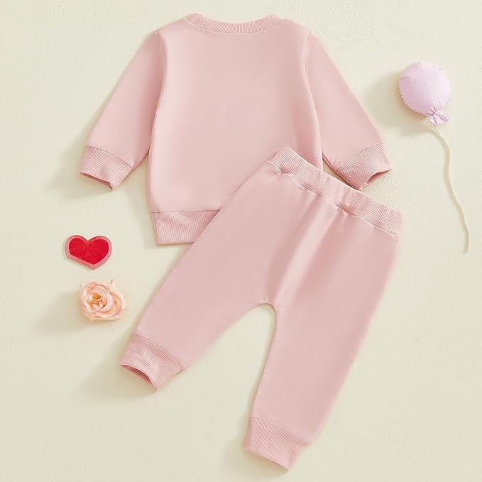 Toddler Girl Valentines Day Outfit Waffle Heart Sweatshirt Pants Set Baby Girls Spring Pullover Top Jogger Clothes