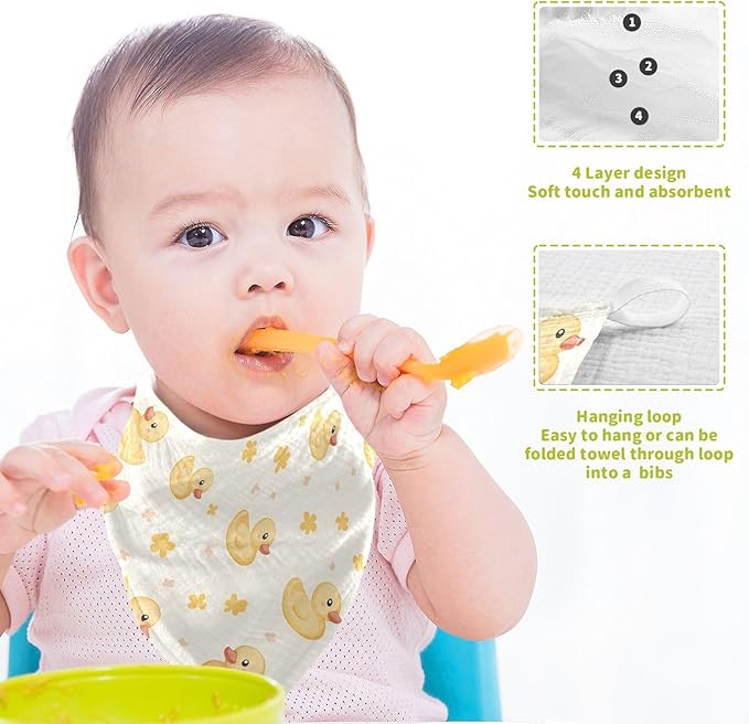 vvfelixl Baby Muslin Washcloths Cute Yellow Rubber Ducks Baby Burp Cloths Cotton Babys Face Towel for Newborn Infants Boys Girls Soft and Absorbent 11.8 X 11.8 in, 3 Pack