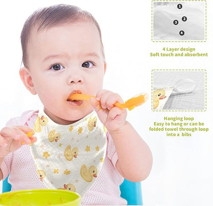 vvfelixl Baby Muslin Washcloths Cute Yellow Rubber Ducks Baby Burp Cloths Cotton Babys Face Towel for Newborn Infants Boys Girls Soft and Absorbent 11.8 X 11.8 in, 3 Pack