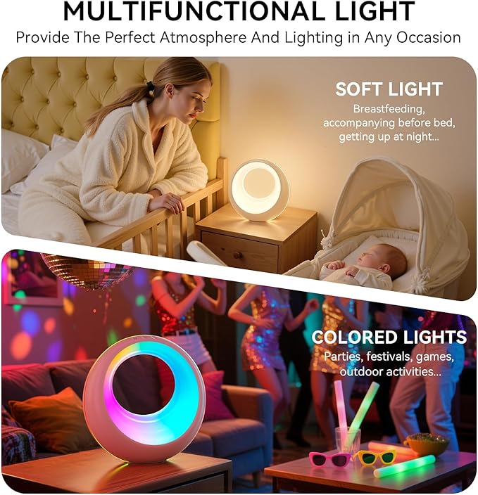 Auxmir Nursery Night Light for Baby, Magic Moon Lamp for Kids and Adult 7 Lighting Colors & 9 RGB Modes, Rechargeable Bedside Table Lamp with Timing Function, Sleep Aid Nursing Lamp for Bedroom
