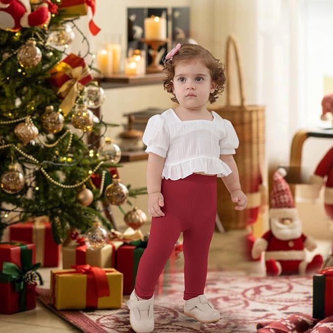 DREAM BUS 5 Pack Toddler Girl Pants Baby Girl Solid Ribbed Pants Toddler Girls Bottoms Leggings Newborn Cotton Jogger