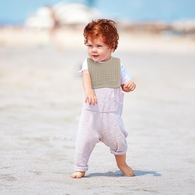 Tallew 8 Pack Baby Bibs and Muslin Burps for Baby Boy Girl Drooling and Teething 20" x 10" Burp Cloths Absorbent Rag Soft Cotton Bibs for Newborn Toddler Infant 0-24 Month Essentials(Brown Series)