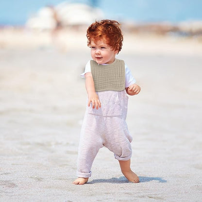 Tallew 8 Pack Baby Bibs and Muslin Burps for Baby Boy Girl Drooling and Teething 20" x 10" Burp Cloths Absorbent Rag Soft Cotton Bibs for Newborn Toddler Infant 0-24 Month Essentials(Brown Series)