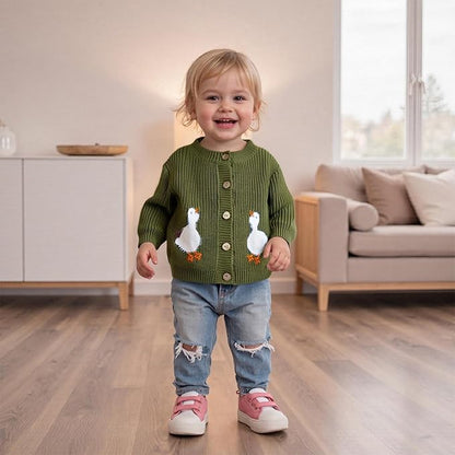 Baby Girl Cardigan Sweater Toddler Goose Embroidered Button Down Knit Sweaters Fall Winter Knitwear Jacket Clothes